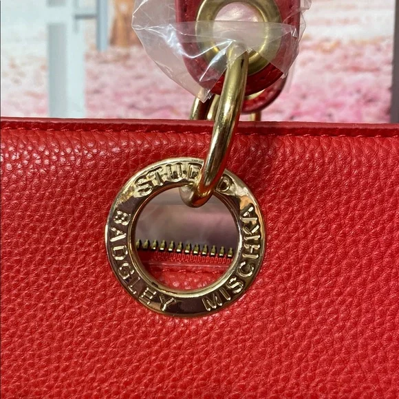 Badgley Mischka Red Tote Bag with Gold Hardware - Picture 4 of 6